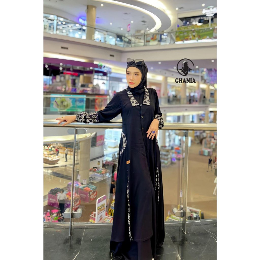 Gamis Ghania KUMALA DRESS Hitam Elegan Kombinasi tenun Troso