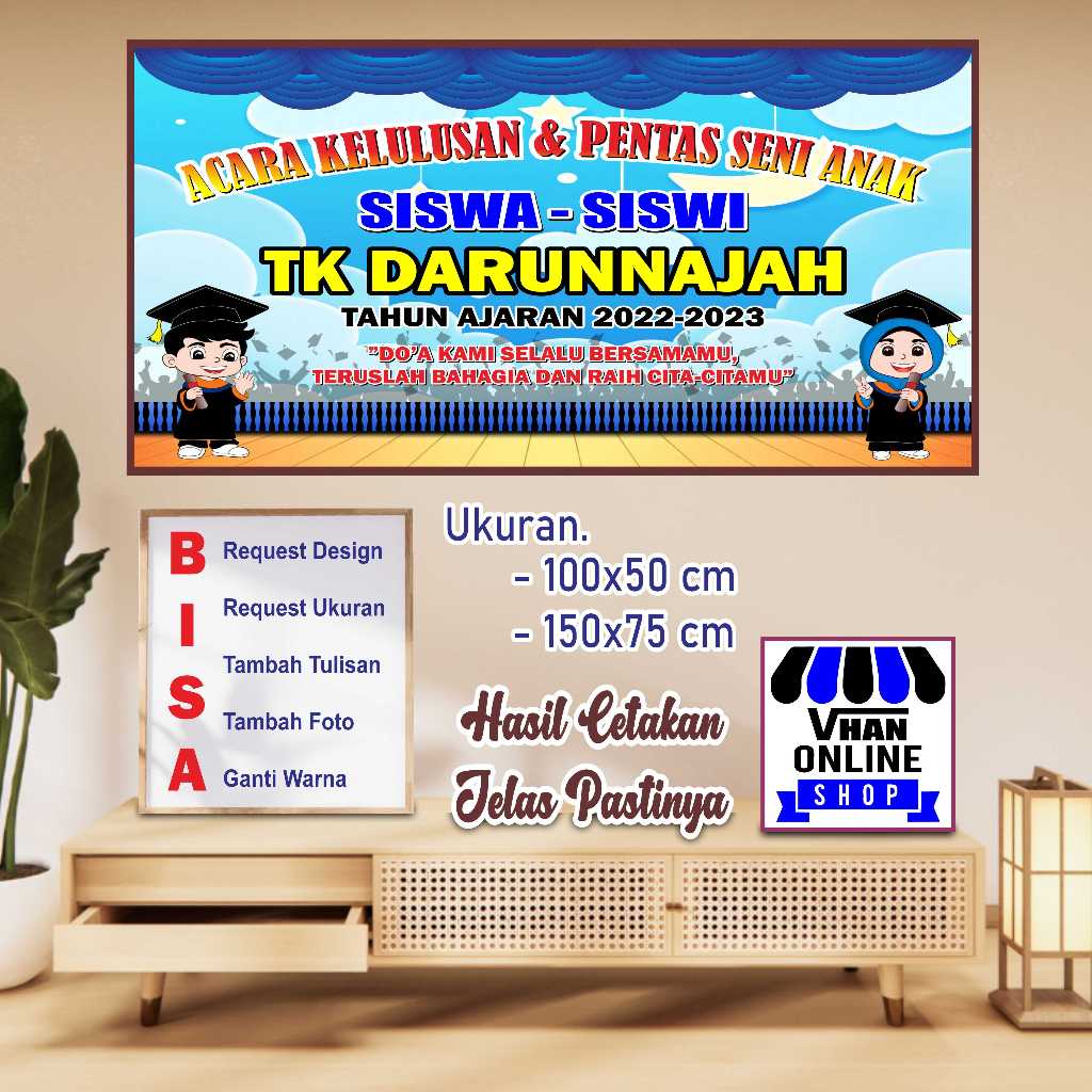 Custom Spanduk Banner MMT Wisuda Sekolah atau Kelulusan Kelas