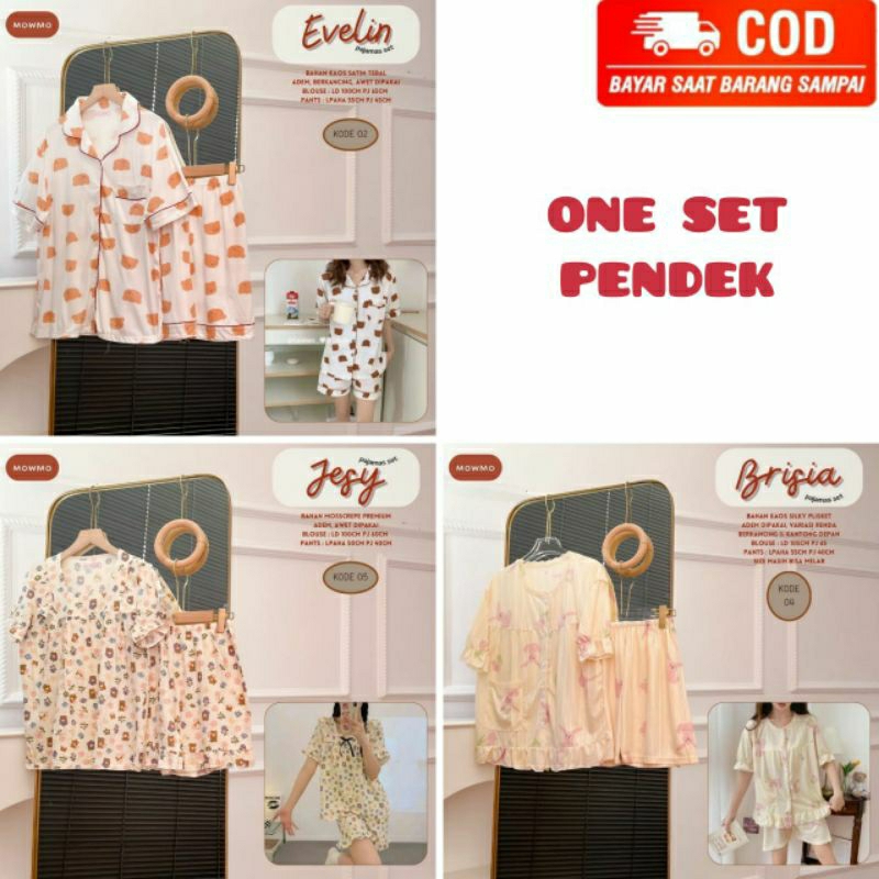 MOWMO SETELAN PENDEK HARIAN JESY BRISIA EVELIN SERIES PAJAMAS DAILY REMAJA-DEWASA PEREMPUAN BAJU TID