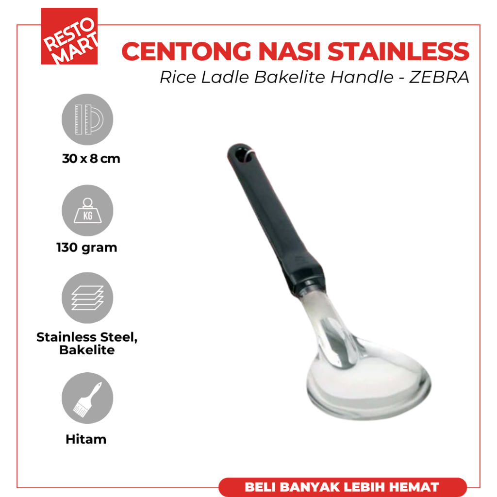 Centong Nasi Stainless / Rice Ladle Bakelite Handle ZEBRA Stainless Steel 304 (0911157)(F1)