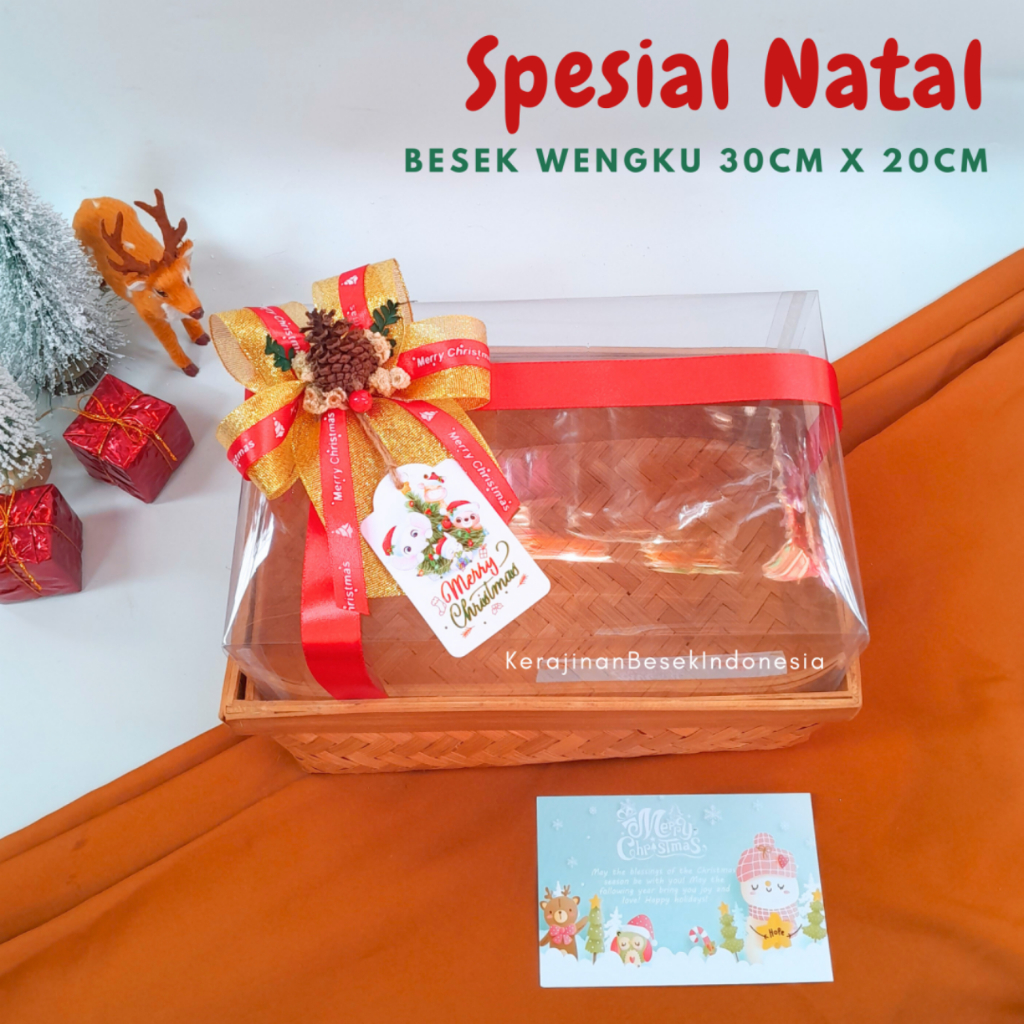 

BOX HAMPERS NATAL 2024 PITA CANTIK FREE HANG TAG Besek wengku 30cm x 20cm mika kotak kado christmas toples cookies kue kering