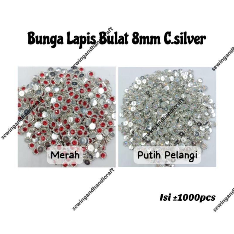 Payet Cangkang / Diamond Cangkang / Bunga Lapis Bulat 8mm Cangkang Silver