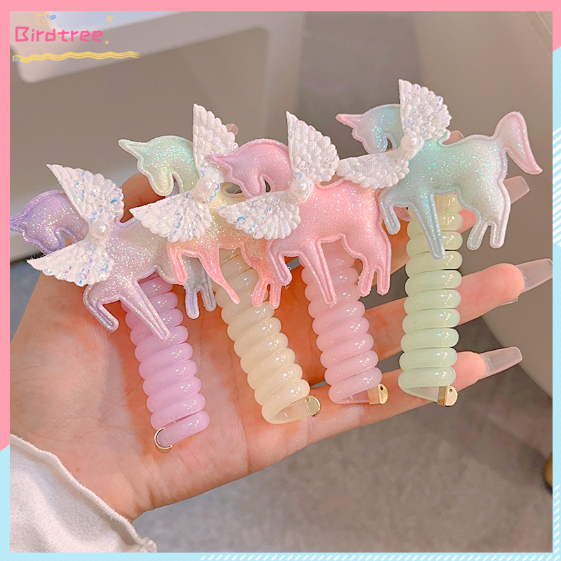 COD Ikat Rambut Karet Spiral Tali Rambut Kabel Telepon Unicorn Tali Rambut Anak Perempuan Warna Maca