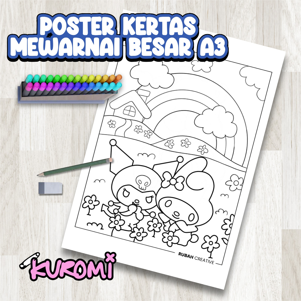 

Kertas Mewarnai A3 KUROMI SERIES - KARTUN KUROMI - drawing - coloring - Anak TK - SD