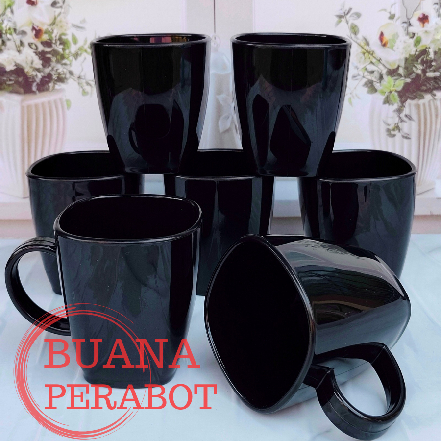 GELAS CANGKIR MELAMIN GAGANG ATAU GELAS KOPI TEH GAGANG ISI 6 PCS