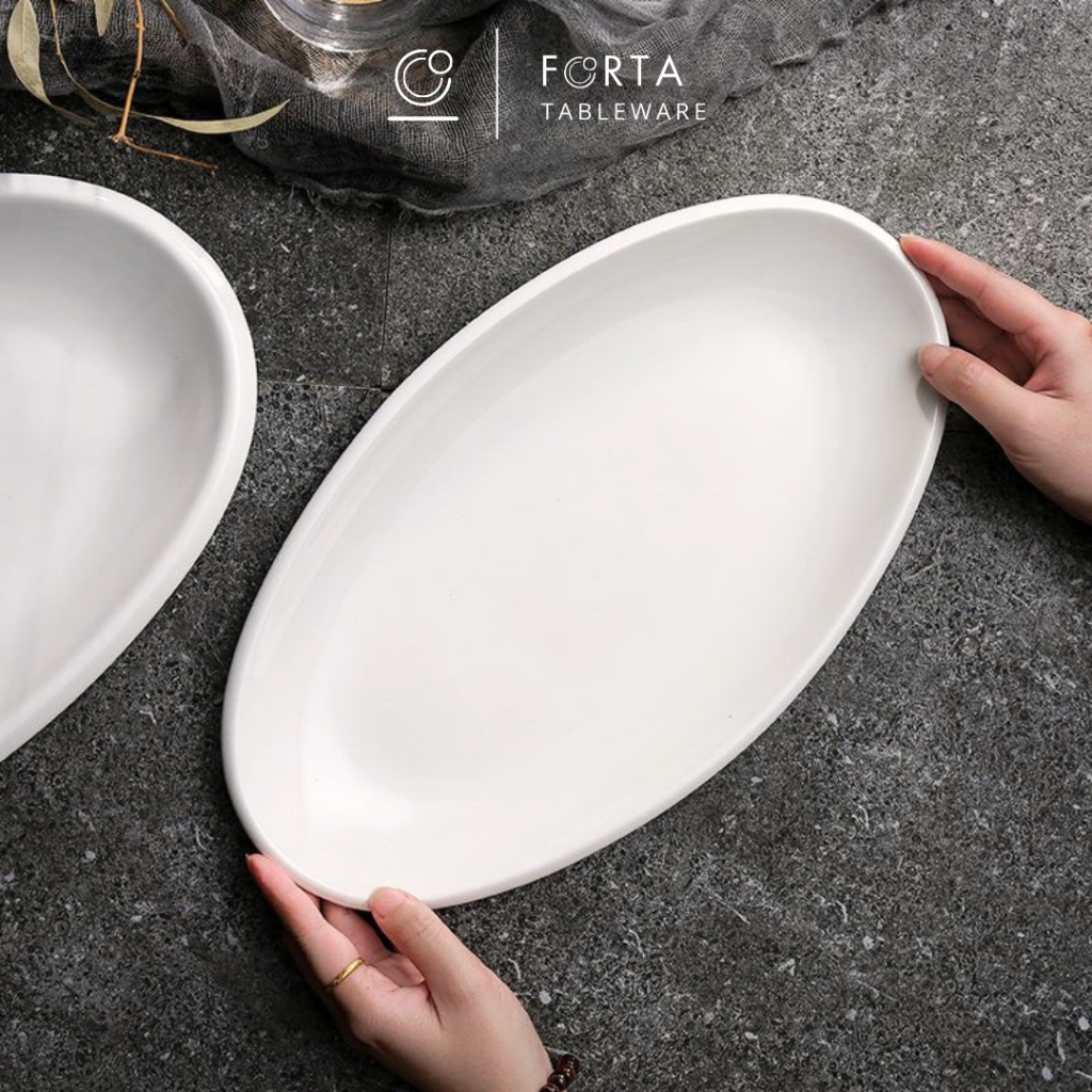 FORTA Piring Keramik Oval Ikan s / Piring Saji Restoran 30 cm36 cm40 cm