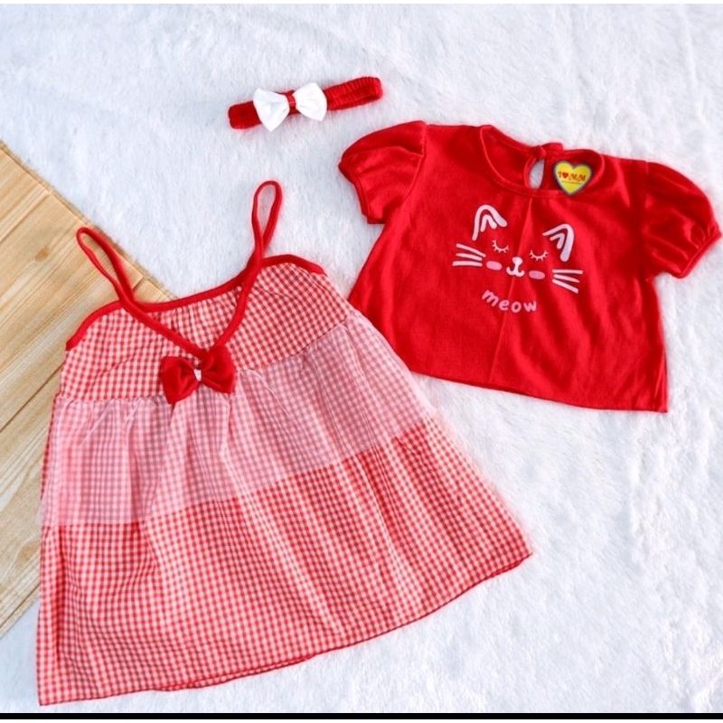 Pakaian anak perempuan lucu - Jumper dress bayi + bandana - Baju kodok bayi cewek BABYAG