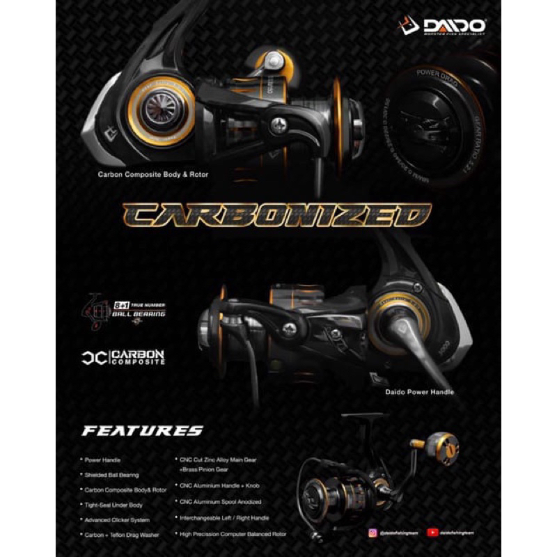 REEL DAIDO CARBONIZED SALTWATER POWER HANDLE 800-6000