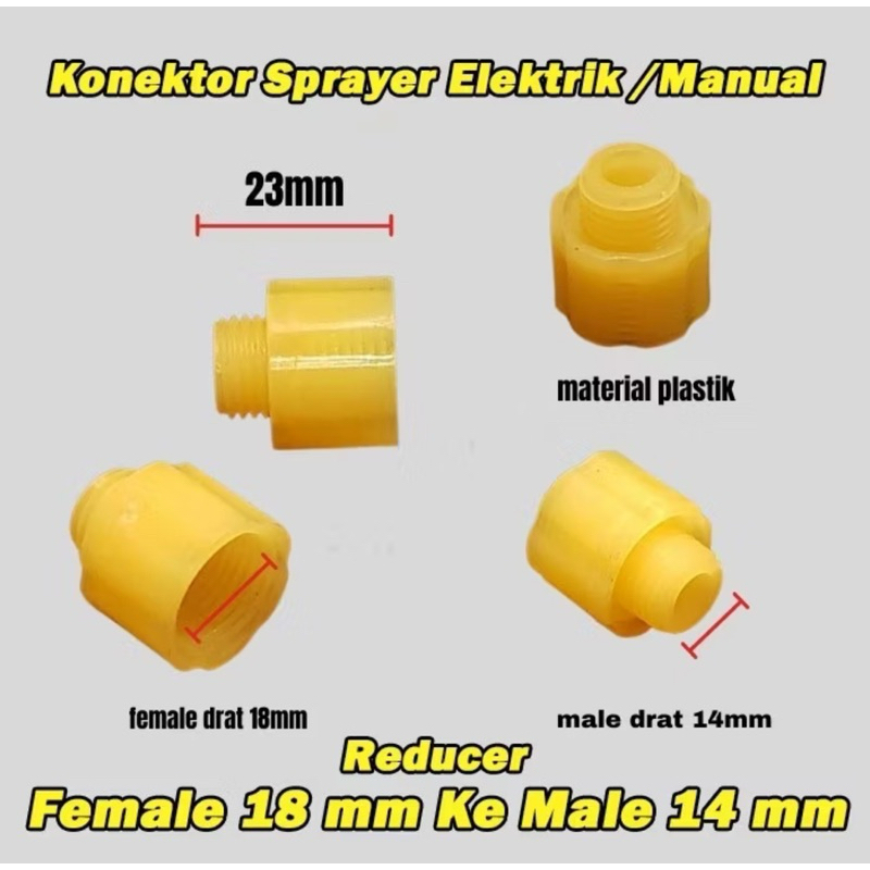 Konektor Stik Sprayer 18 mm Drat Dalam - 14 mm Drat Luar warna kuning