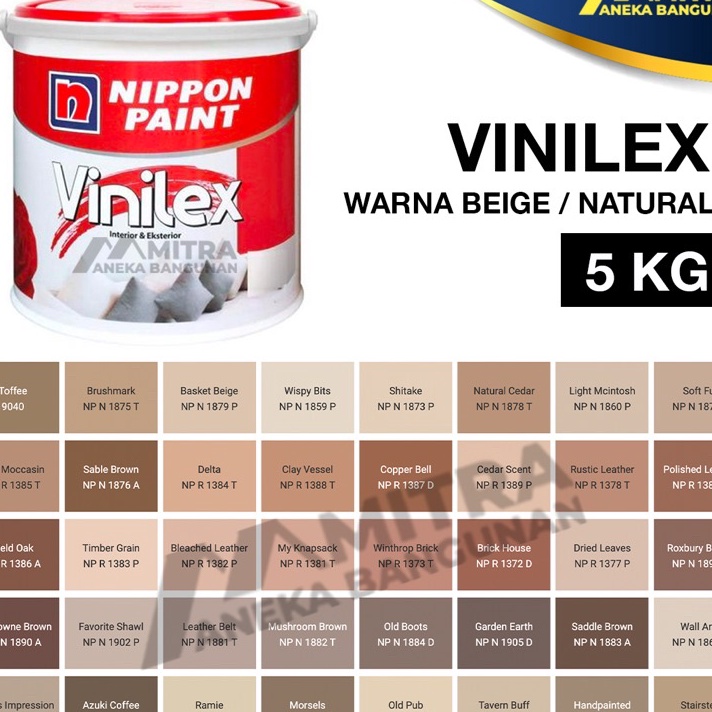 Bonus CAT TEMBOK NIPPON PAINT VINILEX 5 KG  EKSTERIOR INTERIOR  WARNA NATURAL CREME BEIGE COKLAT BRO