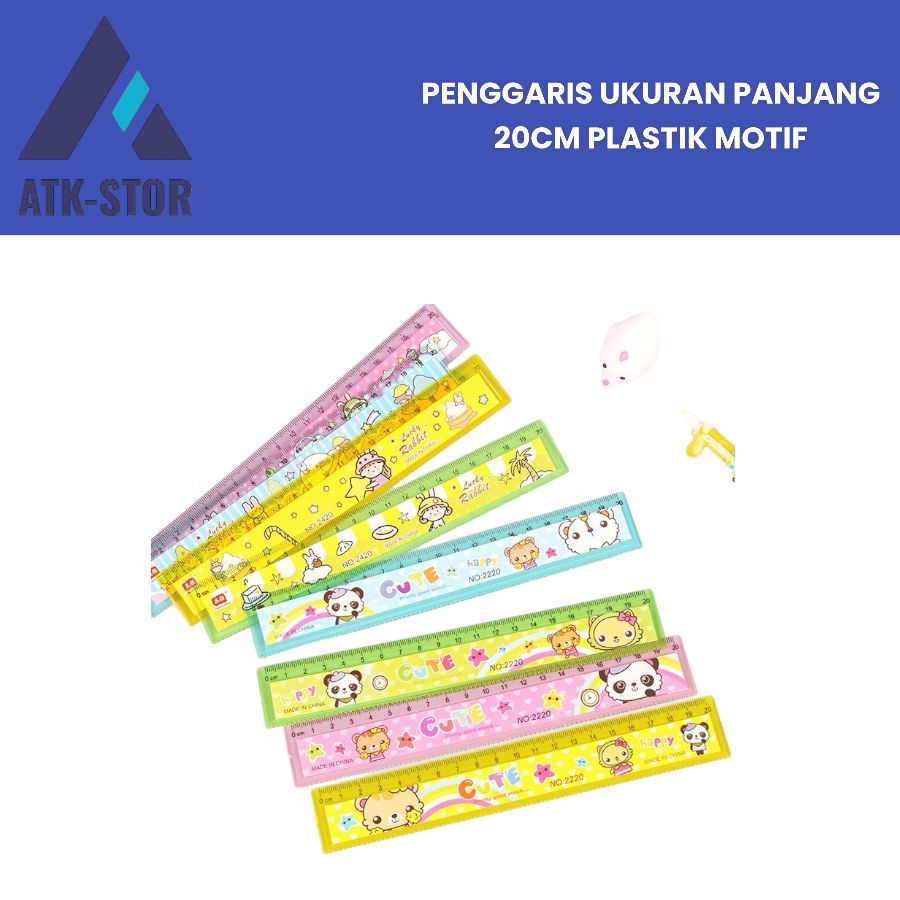 

1Pcs Penggaris ukuran Panjang 20 cm Plastik Motif/Alat Tulis/Ruler/Garisan Plastik