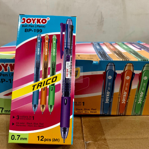 

(1 LUSIN / 12 PCS) Ball Pen Pulpen Pena Joyko BP-199 Trico 0.7 mm 3 Warna Colors