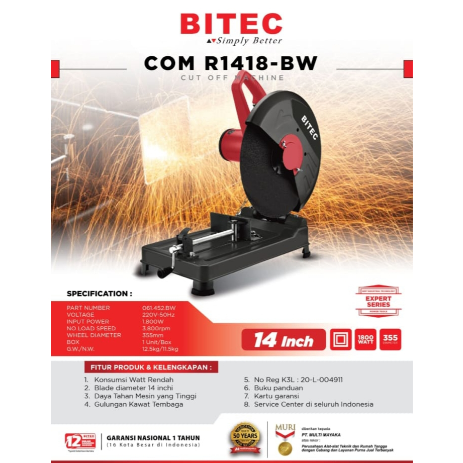 BITEC Mesin potong besi 14" - bitec mesin cut off 14in R1418 Bw