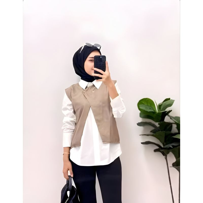 NUNA VEST / VEST BASIC WANITA / Vest Linen Atasan Wanita Crop