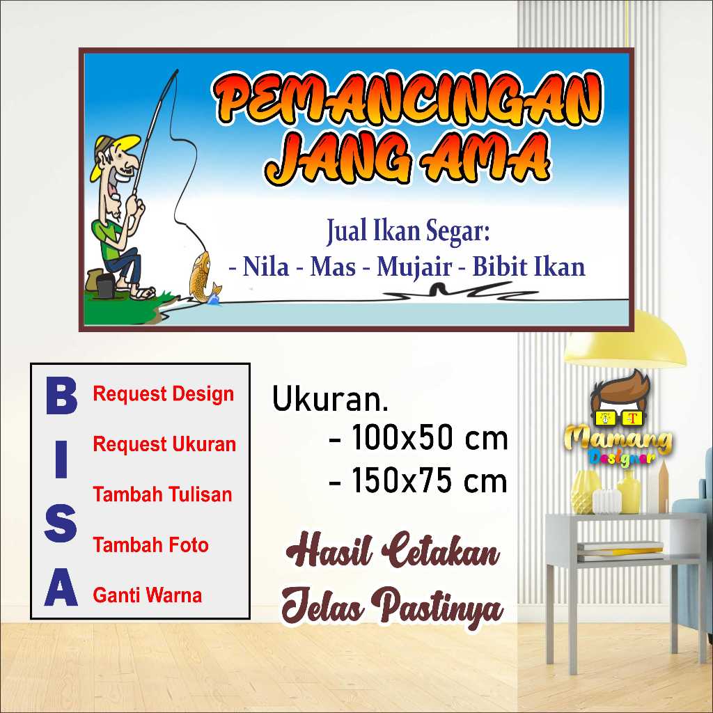 Custom  Spanduk MMT Banner Pemancingan Ikan atau Jual Ikan Segar bb