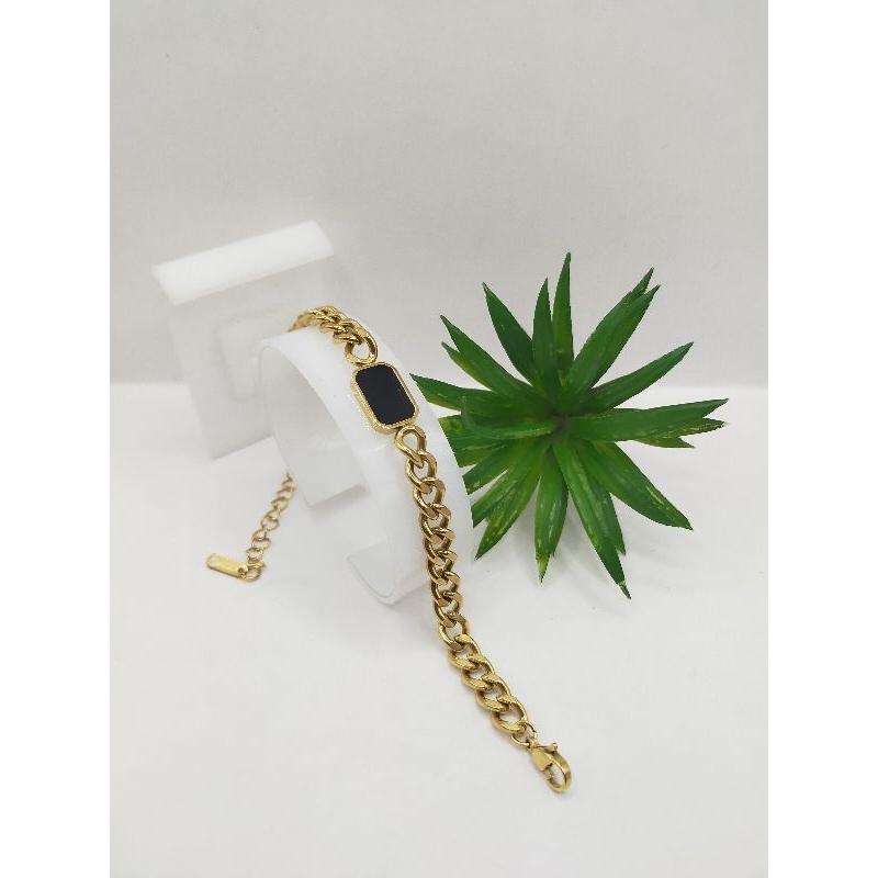 Gelang rantai plat hitam titanium