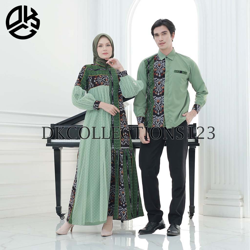 Set couple baju prewed, raya dress kemeja ethnic tenun troso, gamis raya tenun, dress wanita, set co