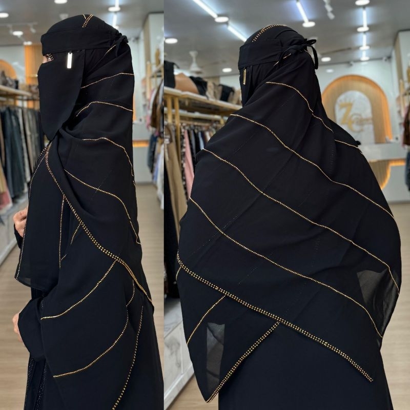 kerudung pashmina hitam mata-mata zainab collection