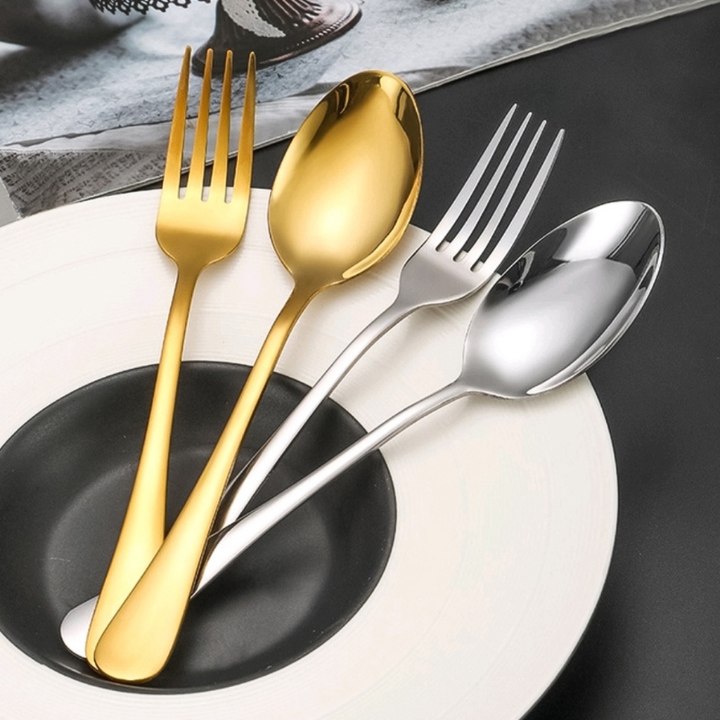 NOMNOM Set Alat Makan Sendok Stainless Steel Tebal Gold - Sendok makan gold / Sendok Garpu emas teba