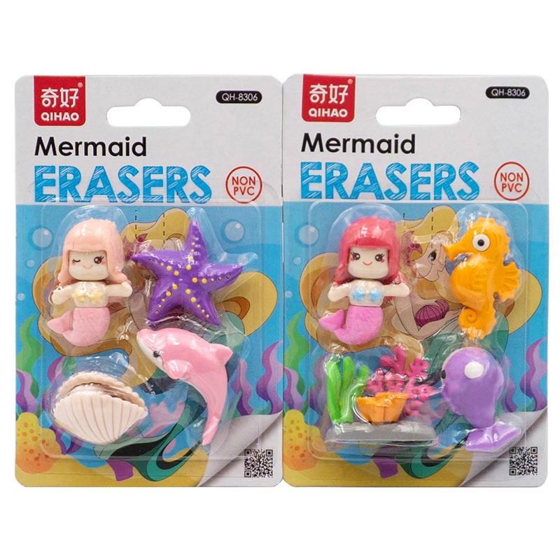 

8306 Set penghapus karakter mermaid putri duyung sensory play bongkar pasang stationery