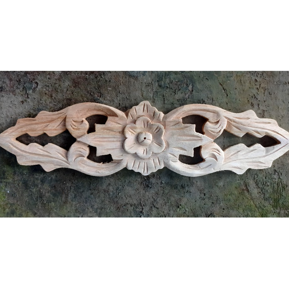 Ornamen Ukir Tempel Jepara Motif Mawar Ulir untuk hiasan lemari pintu tembok ukuran 30 x 7,5 cm kayu