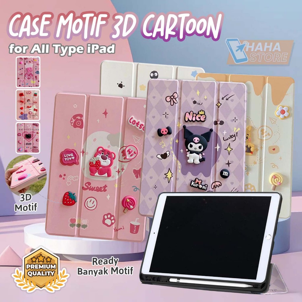 iPad 5 6 9.7 7 8 9 10.2 10 10.9 Air 1 2 3 Pro 10.5 11 Inch M1 M2 M3 Chip Case 3D Motif Softcase Flip
