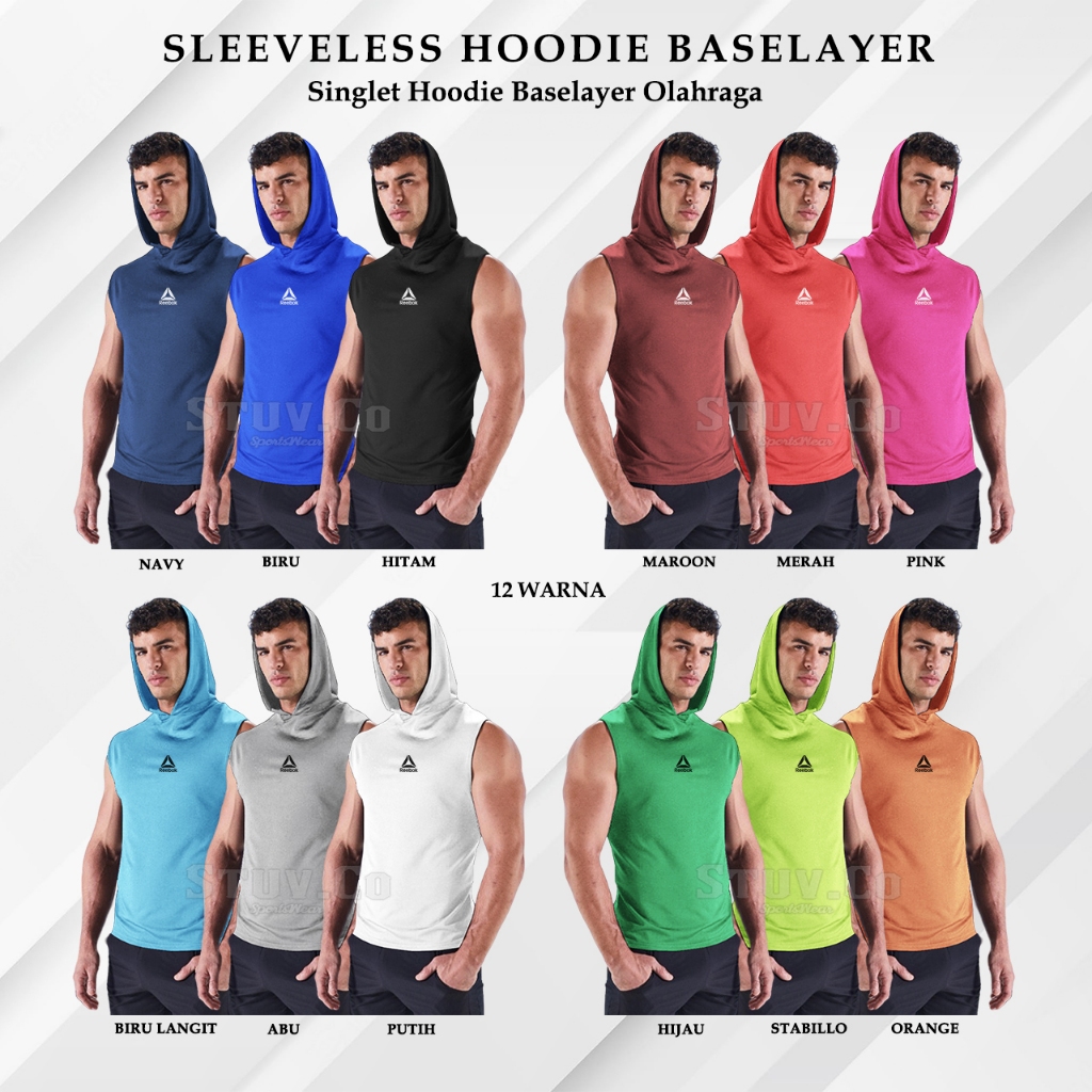 SINGLET HOODIE BASELAYER SLEEVELESS MANSET OLAHRAGA PRIA WANITA