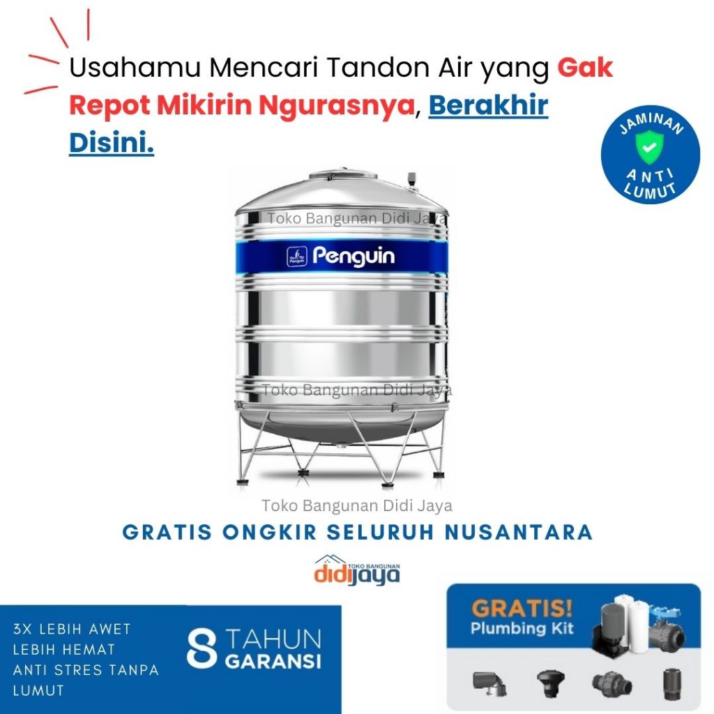 Tangki Air Stainless Steel 2000 Liter Penguin | Toren Air | Tandon Air Stainless Steel TBSK 2000