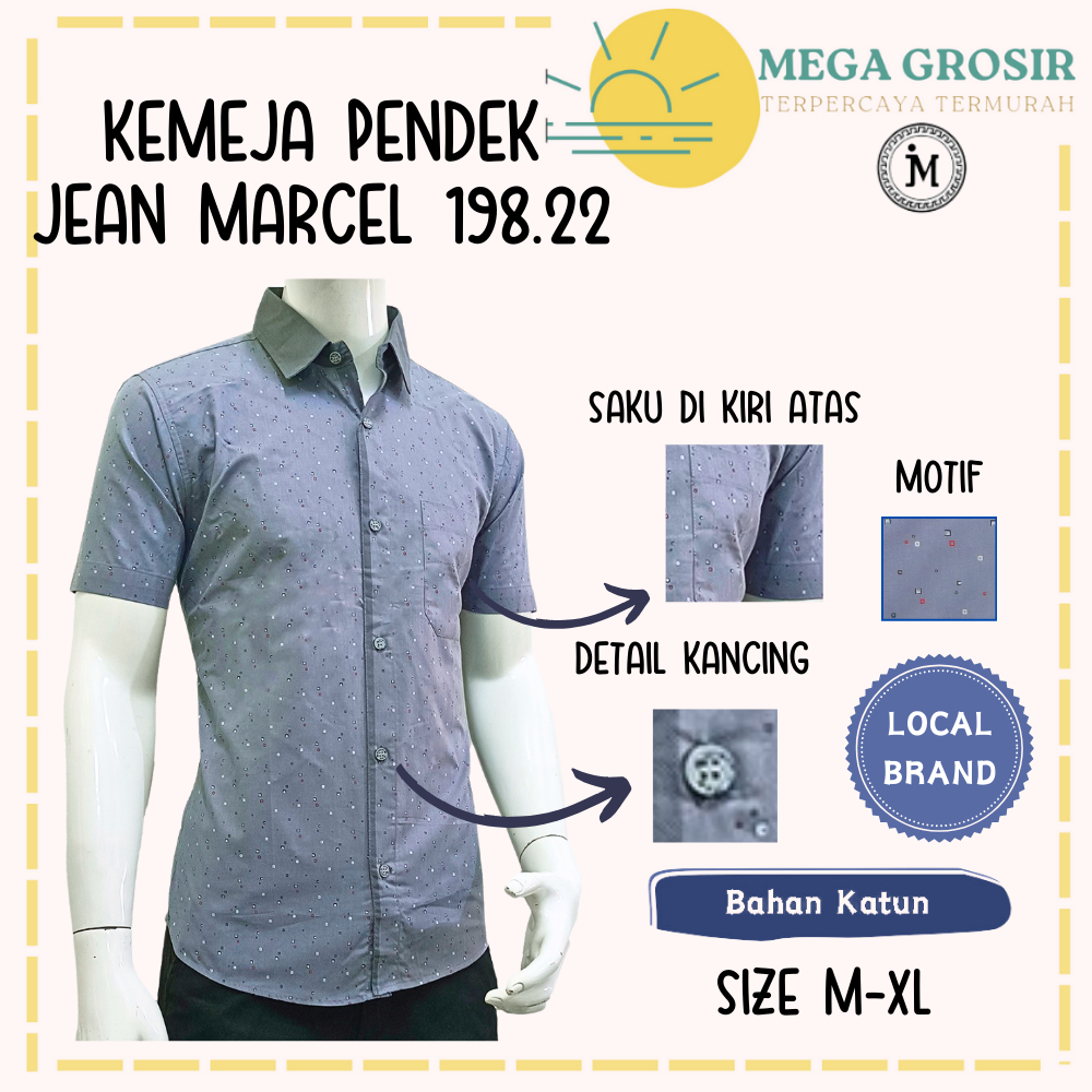 Kemeja Lengan PENDEK JEAN MARCEL 198.26 Slim Fit / Hem Kerja Kantor / Pakaian Formal Cowok
