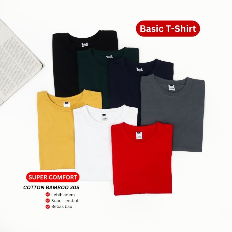 Kaos Polos Lengan Pendek Pria Wanita Bahan Katun Bambu Cotton Bamboo 30s Original