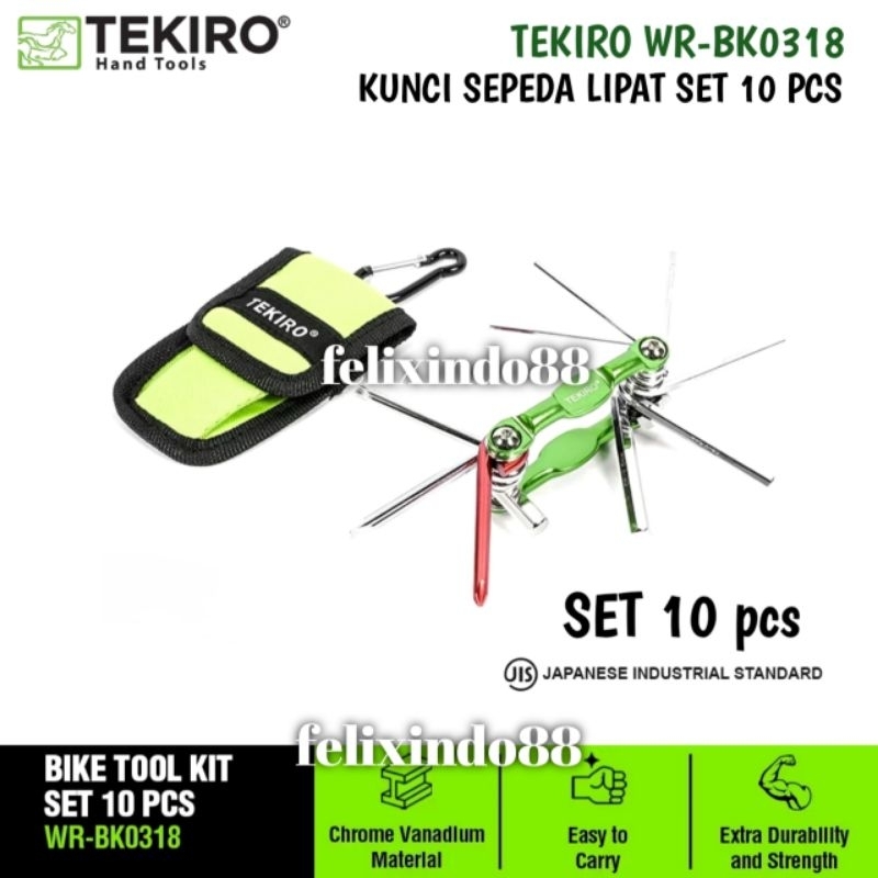 Tekiro Kunci Sepeda Lipat Set 10 Pcs WR-BK0318 Original Bike Tool Kit / Obeng Kunci L Bintang Lipat