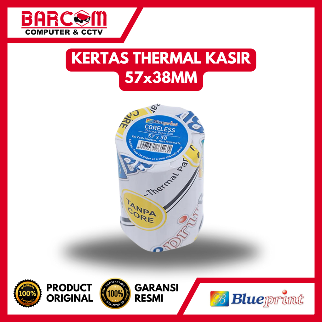 

KERTAS THERMAL / KERTAS KASIR/ KERTAS STRUK BLUEPRINT 57mm x 38mm 57x38 1ROLL UNTUK PRINTER THERMAL