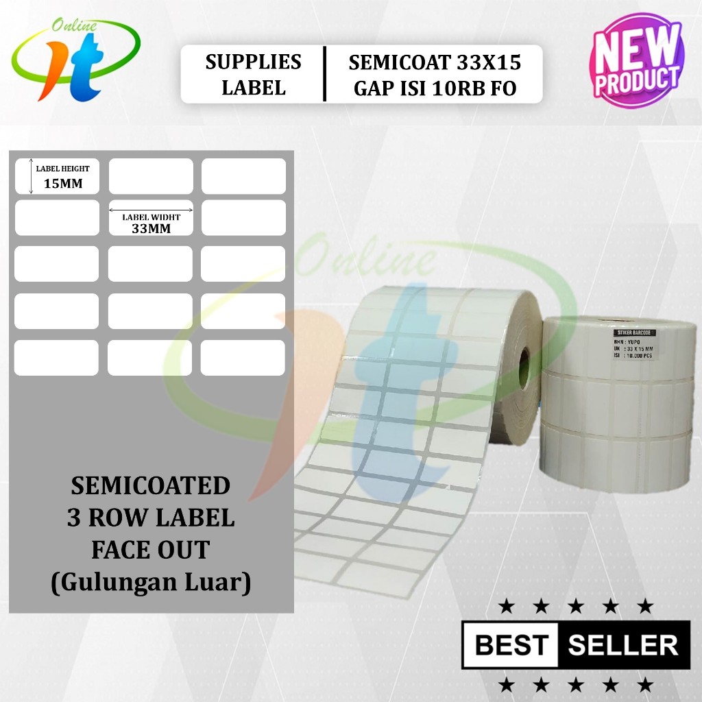 

Kertas Stiker Harga Barang Semicoat 33x15 3 Line Face Out isi 10000 Label Barcode Harga Barang