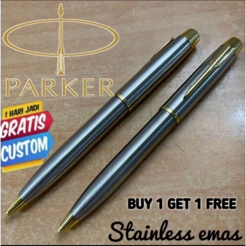 

Buy 1 Get 1 Free Pen Parker Couple Mewah Stainless Clip Gold Free Grafir Nama / Logo