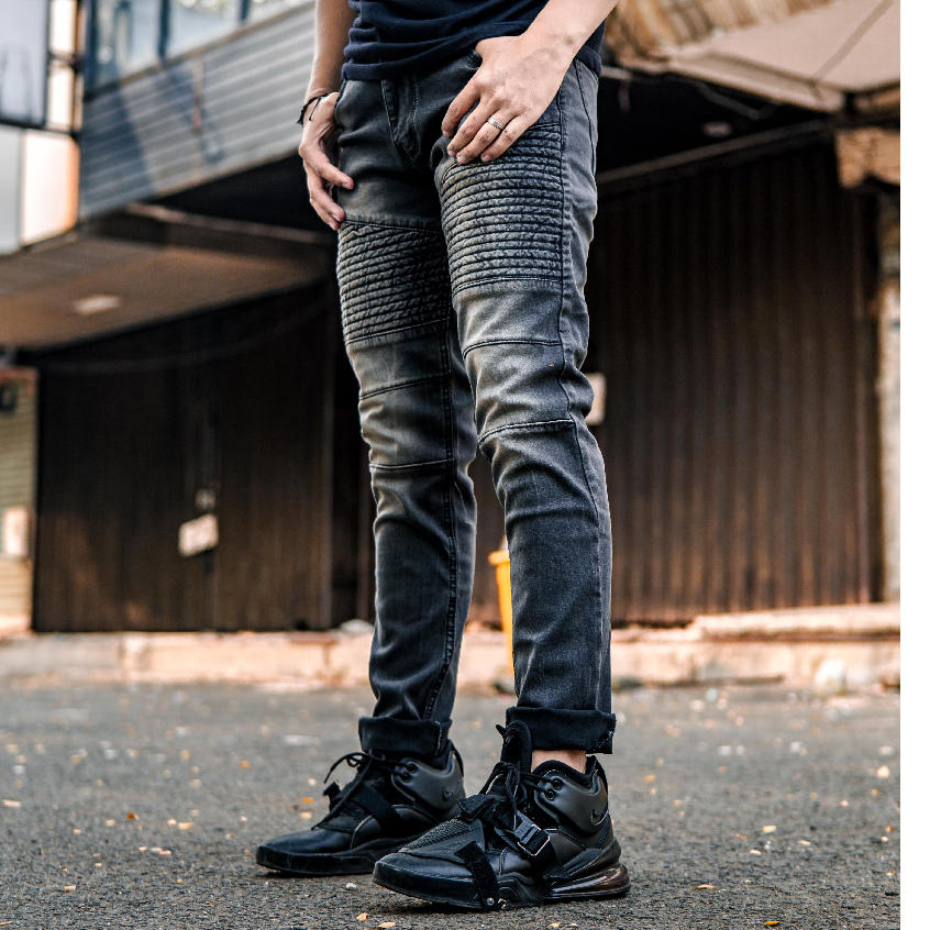 Overdose Celana Biker Jeans Pria | Vaqueros Denim Biker Pants Slim Fit Basic Raven Black