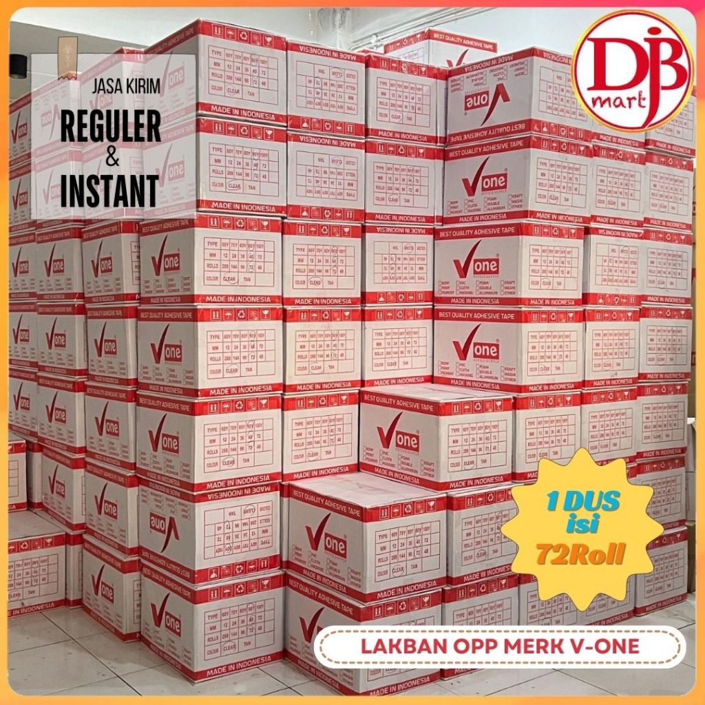 

DJB - ( GROSIR ) Lakban Bening Coklat 1 Dus isi 72 Roll merk V-one
