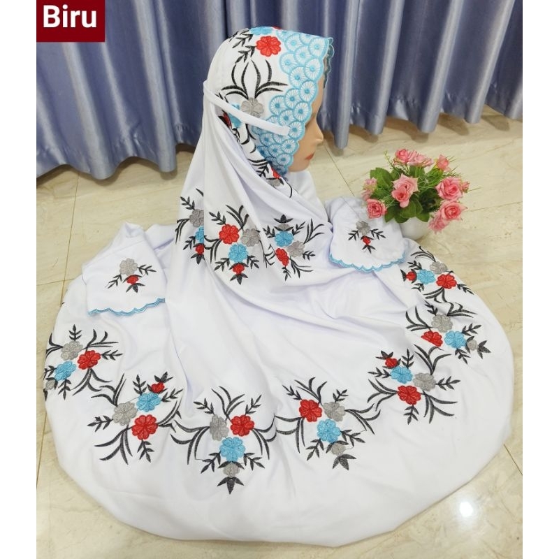 Mukena Terusan Dewasa Motif Bordir Bunga Pansy Indah
