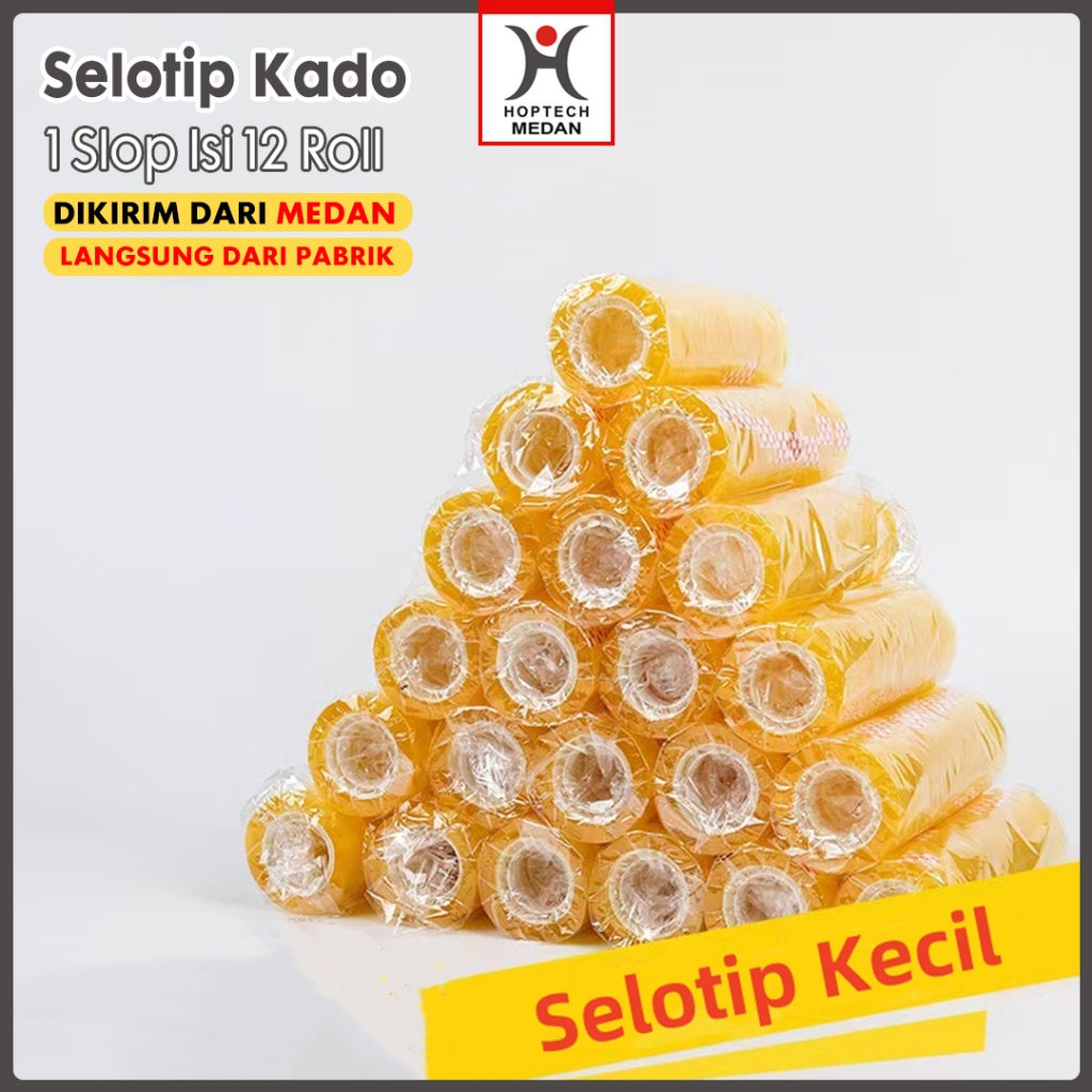 

(1 slop isi 12 roll) Isolasi Kado Kecil Bening / Solatif Kado Gold Tape Kecil /Lebar 12mm 20 Yard