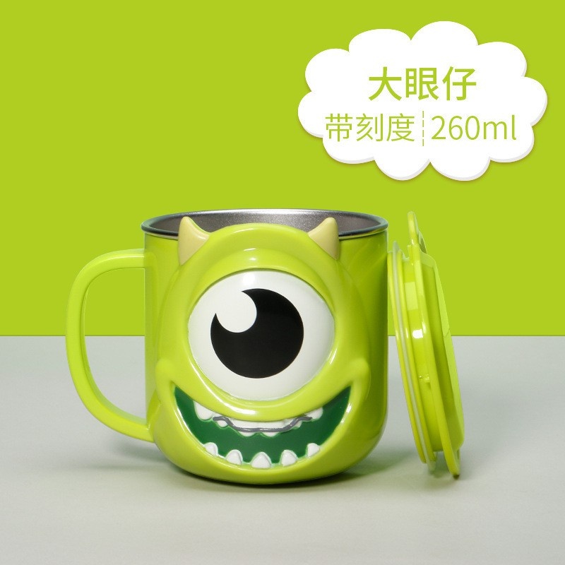 Gelas Mug Anak 3D Mike Ada Tutup Stainless Steel / Gelas Cangkir Karakter Kartun Lucu / Warm Milk Cu