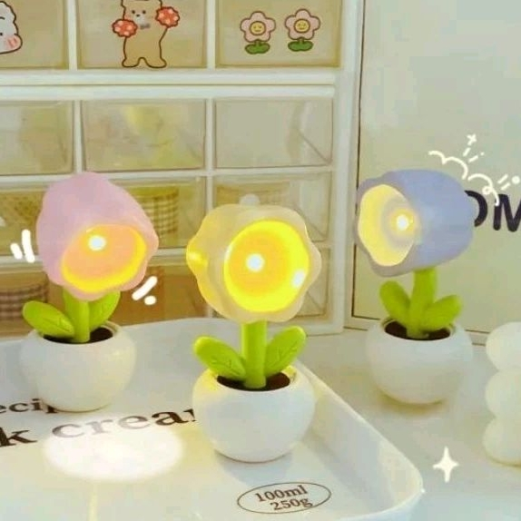 Lampu Meja Estetik Bentuk Bunga Lucu, Lampu Tidur Aesthetic - Lampu Baca Free Baterai