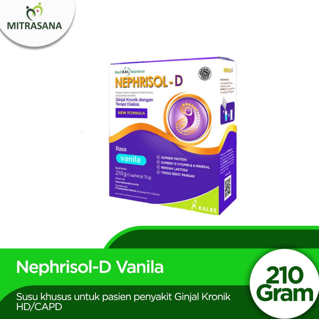 

Nephrisol-D Vanilla 210 gram - Nutrisi Khusus Pasien Ginjal Kronik HD/CAPD