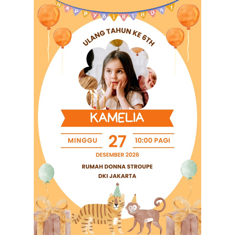 Custom Undangan Ulang Tahun Anak Tema Animal (pcs)