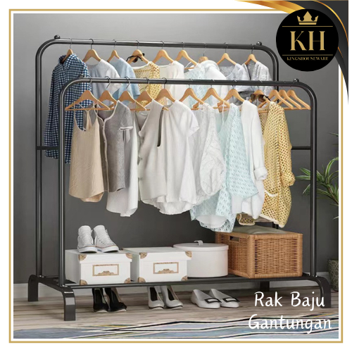 KH- Rak Gantung Double Stand Hanger Gawang Besi Stand Hanger Jumbo Gantungan Display Butik Bazar Ser