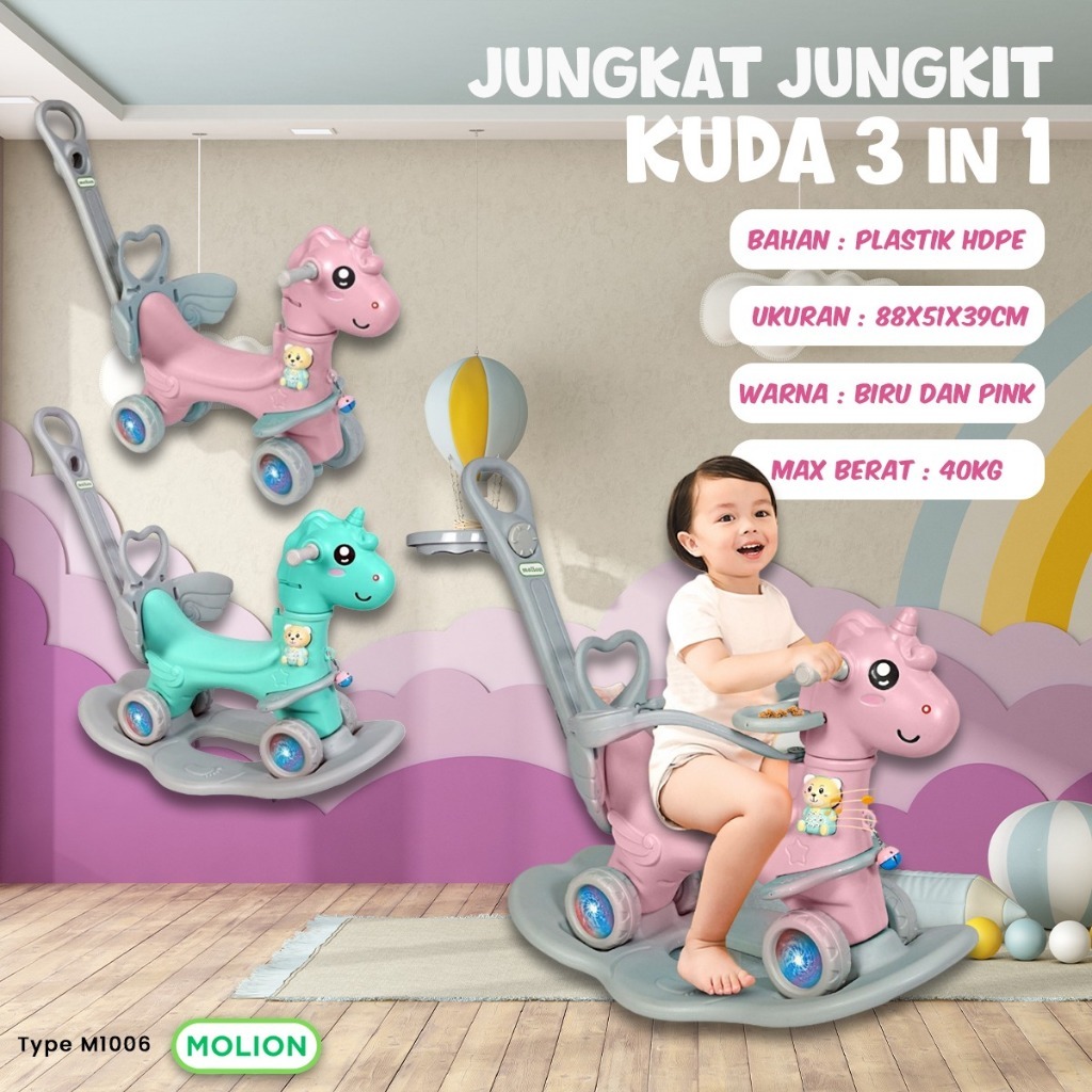 Molion SNI Playground Mainan Anak Kuda Kudaan 3 IN 1 Mainan Kuda Kudaan Multifungsi M1006