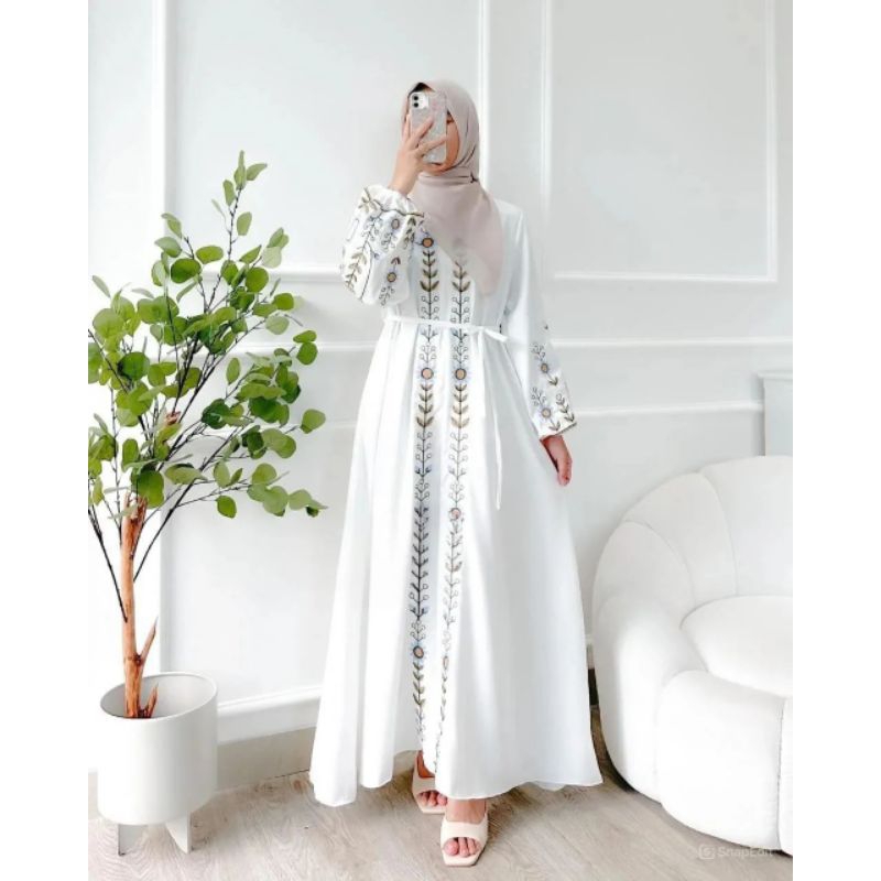RAUNA DRESS Dress Bordir Bahan Crinkle Airflow Gamis Bordir Wanita Muslimah Dress Crinkle Airflow Ap