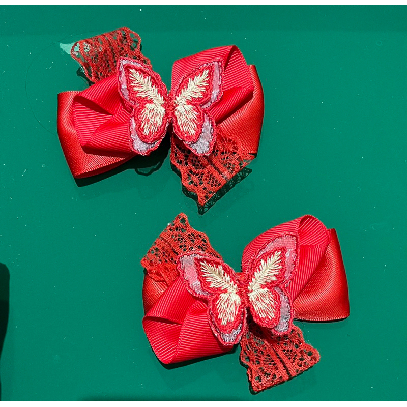 jepit rambut anak hairpin anak hairclip anak pita rambut anak merah red kupu kupu bordir