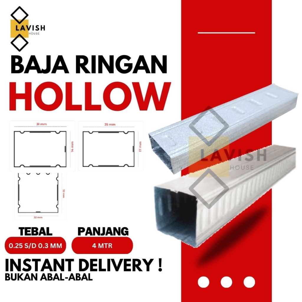 Hollow 2x4 dan Hollow 4x4 Baja Ringan Galvalum TEBAL 0,3 MM HOLLOW GALVALUM HOLO TRUSS