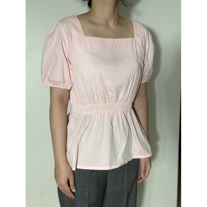 PRELOVED PEPLUM SOFT PINK TOP PINGGANG BAHAGIA BUST BAHAGIA