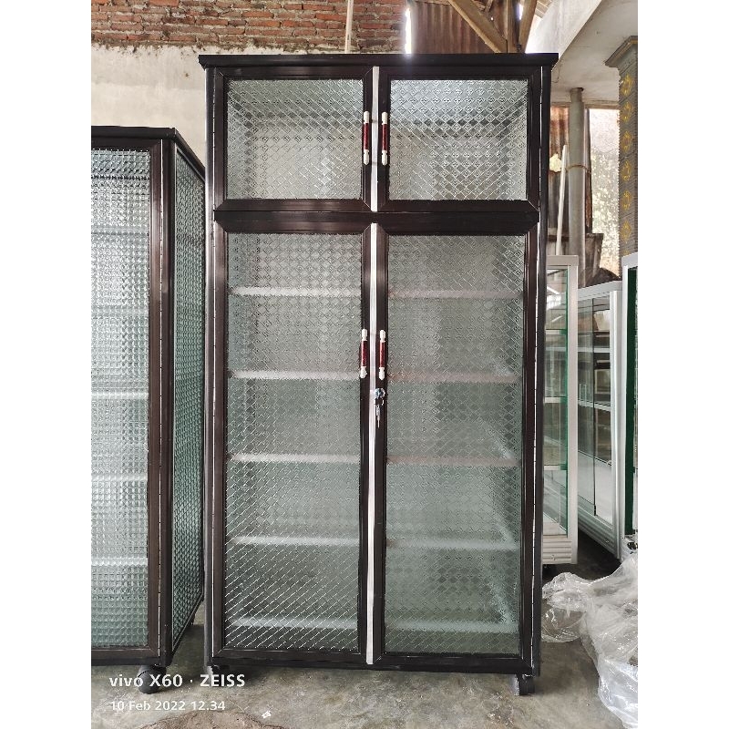 Rak sepatu alumunium kaca mewah