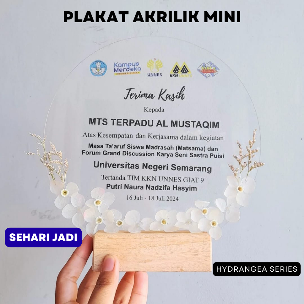 Akrilik Custom - Plakat Akrilik Mini | Perpisahan guru | PKL -  Bunga kering Hydrange